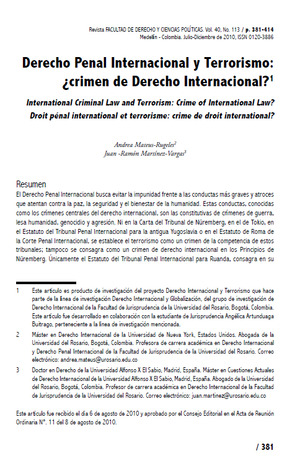 Derecho Penal Internacional y Terrorismo: ¿crimen de Derecho Internacional? Derecho Penal Internacional y Terrorismo: ¿crimen de Derecho Internacional?