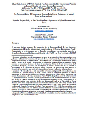 La Responsabilidad del Superior en el Acuerdo de Paz en Colombia a la luz del Derecho Internacional La Responsabilidad del Superior en el Acuerdo de Paz en Colombia a la luz del Derecho Internacional