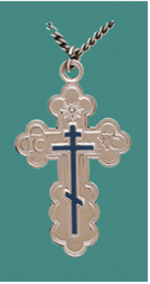 Crosses - St. Olga Cross, sterling silver with blue enamel, medium - chain included Crosses - St. Olga Cross, sterling silver with blue enamel, medium - chain included