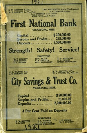 1921, Vicksburg – Warren County, Mississippi Polk City Directory 1921, Vicksburg – Warren County, Mississippi Polk City Directory