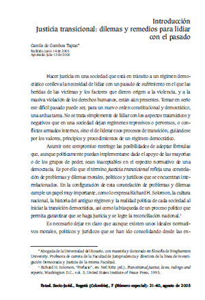 Justicia transicional: Dilemas y remedios para lidiar con el pasado. Justicia transicional: Dilemas y remedios para lidiar con el pasado.