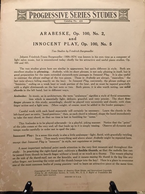 Arabeske, Opus100, No. 2 ; Innocent Play, Opus 100, No. 5 Arabeske, Opus100, No. 2 ; Innocent Play, Opus 100, No. 5