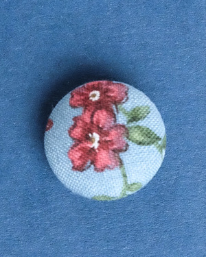 Blue Button with Red Printed Flowers Blue Button with Red Printed Flowers