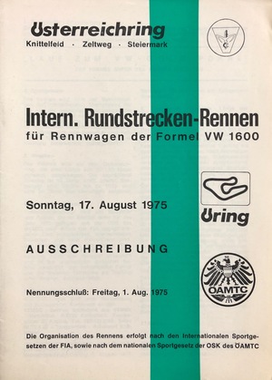 Ausschreibung Formel Super V Intern. Rundstrecken-Rennen Österreichring 1976 Ausschreibung Formel Super V Intern. Rundstrecken-Rennen Österreichring 1976