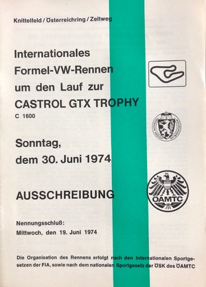 Ausschreibung Formel V Castrol GTX Trophy Österreichring 1974 Ausschreibung Formel V Castrol GTX Trophy Österreichring 1974