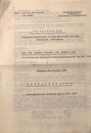 Ausschreibung Österreichische Formel V Staatsmeisterschaft der OSk 1969 Ausschreibung Österreichische Formel V Staatsmeisterschaft der OSk 1969