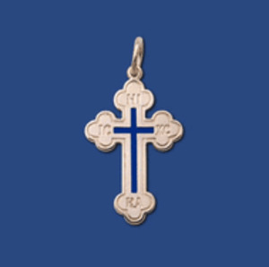 Crosses - Baptismal Cross, sterling silver with blue enamel, medium - no chain Crosses - Baptismal Cross, sterling silver with blue enamel, medium - no chain