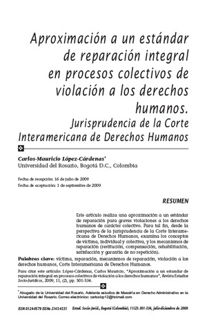 Aproximación a un estándar de reparación integral en proceso colectivos de violación a los derechos humanos Aproximación a un estándar de reparación integral en proceso colectivos de violación a los derechos humanos