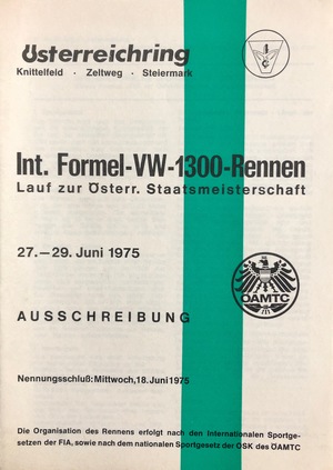 Ausschreibung Formel V Österr. Staatsmeisterschaft Österreichring 1975 Ausschreibung Formel V Österr. Staatsmeisterschaft Österreichring 1975