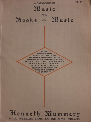 Catalogue of Music and Books on Music N.S. 54, A Catalogue of Music and Books on Music N.S. 54, A