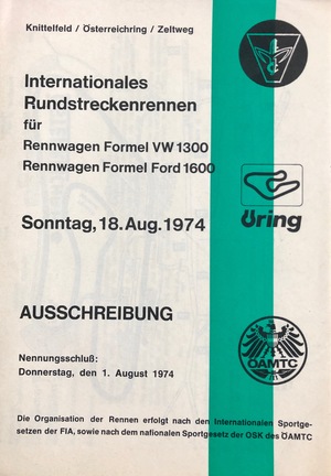 Ausschreibung Formel V Internationales Rundstreckenrennen 1974 Ausschreibung Formel V Internationales Rundstreckenrennen 1974