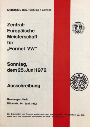 Ausschreibung Formel V Zentral-Europäische Meisterschaft Österreichring 1972 Ausschreibung Formel V Zentral-Europäische Meisterschaft Österreichring 1972